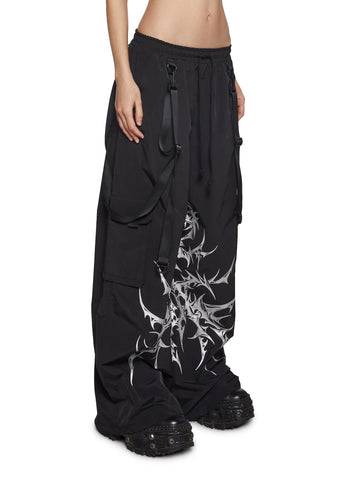 Cyber Noir Wide Leg Cargo Pants