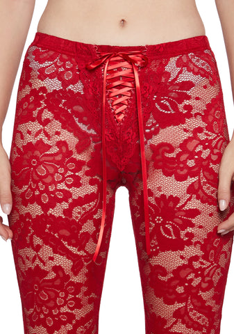 Daring Love Lace Capri Pants - Red