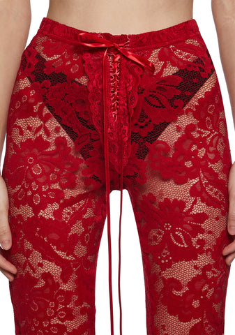 Daring Love Lace Capri Pants - Red