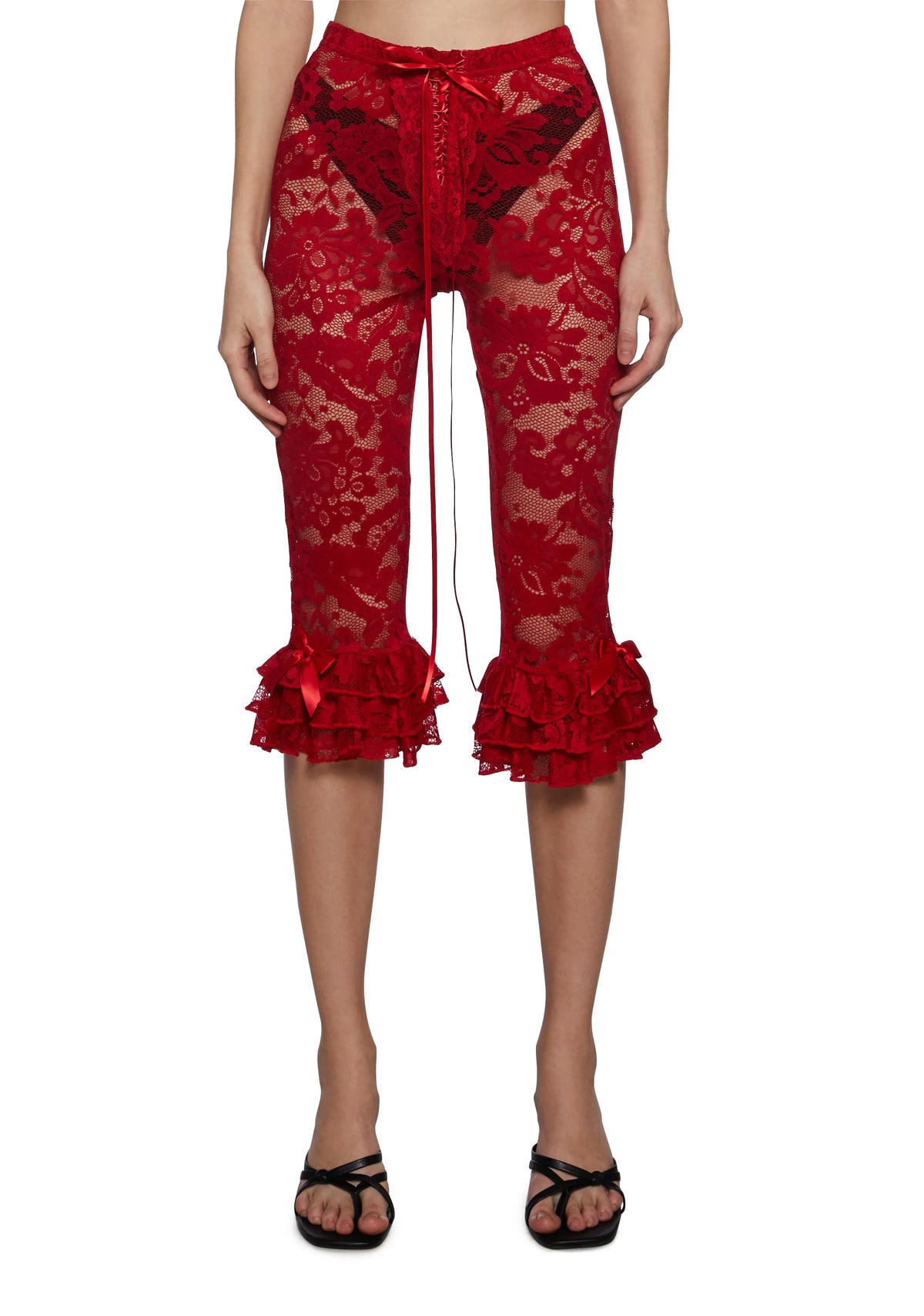 Daring Love Lace Capri Pants - Red