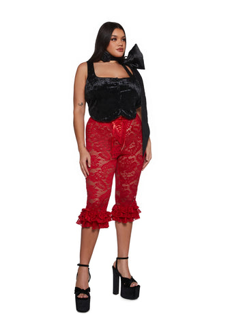 Daring Love Lace Capri Pants - Red