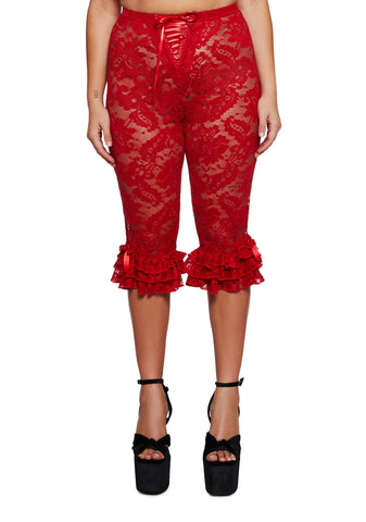 Daring Love Lace Capri Pants - Red