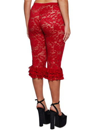 Daring Love Lace Capri Pants - Red