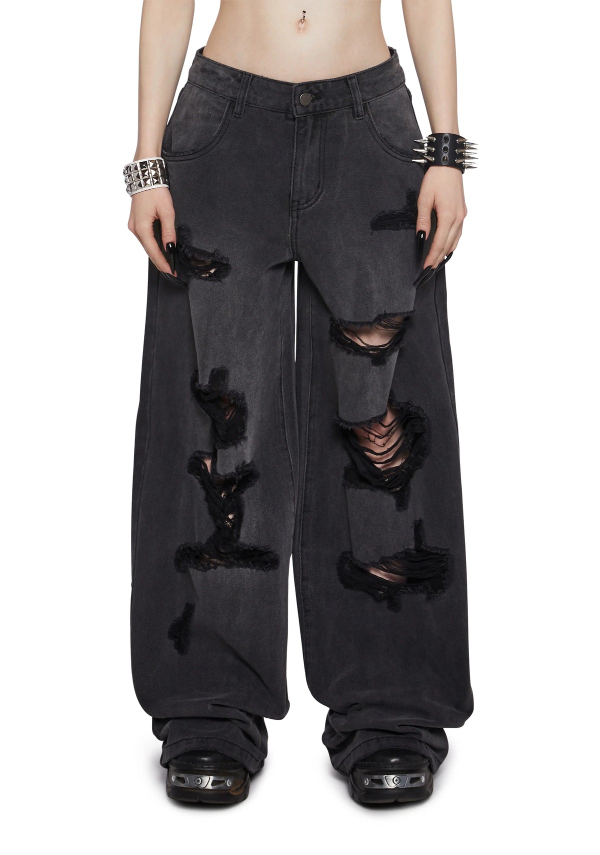 Sinful Attitude Wide Leg Jeans - Distressed Grey