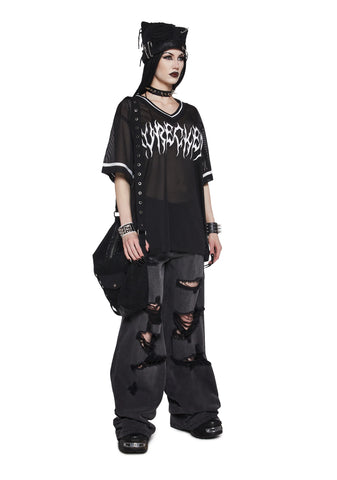 Sinful Attitude Wide Leg Jeans - Distressed Grey