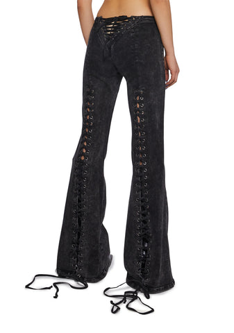 Lace Up Flare Denim Jeans