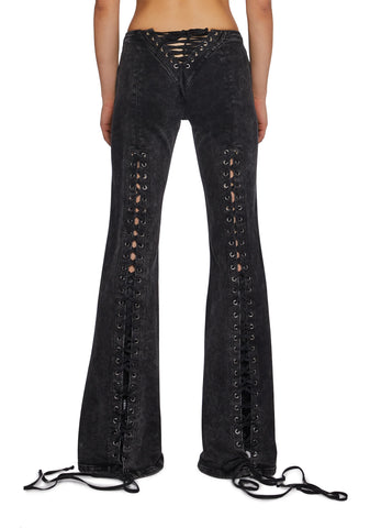 Lace Up Flare Denim Jeans