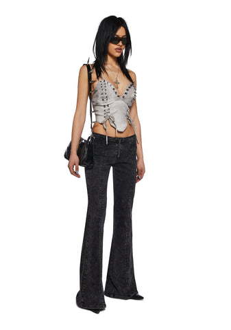 Lace Up Flare Denim Jeans