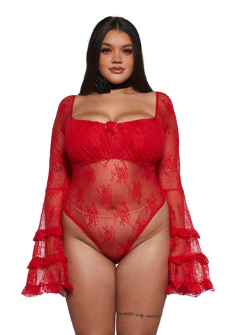 True Love Nonsense Lace Bodysuit - Red