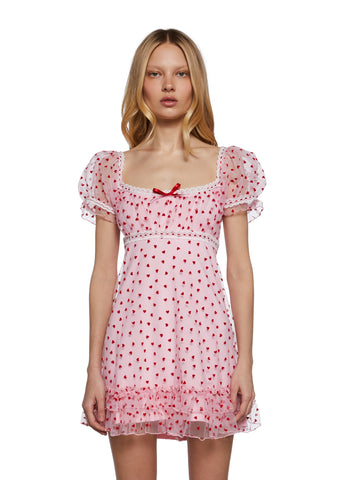 Romantic Words Babydoll Dress - Pink
