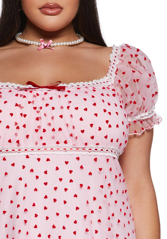 Romantic Words Babydoll Dress - Pink