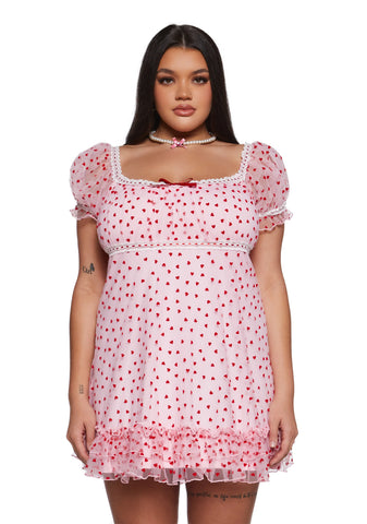 Romantic Words Babydoll Dress - Pink