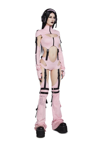 Digital Lands Bodysuit And Leg Warmers Set - Pink