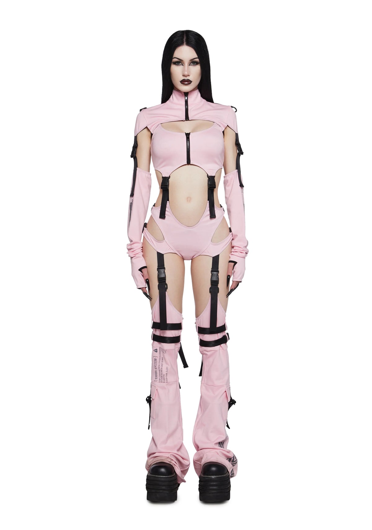 Digital Lands Bodysuit And Leg Warmers Set - Pink