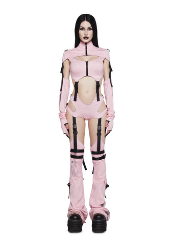 Digital Lands Bodysuit And Leg Warmers Set - Pink