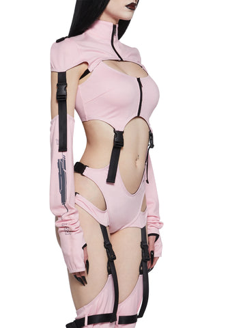Digital Lands Bodysuit And Leg Warmers Set - Pink
