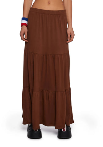 Y2K Beats Maxi Skirt - Brown