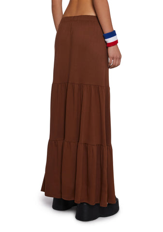 Y2K Beats Maxi Skirt - Brown