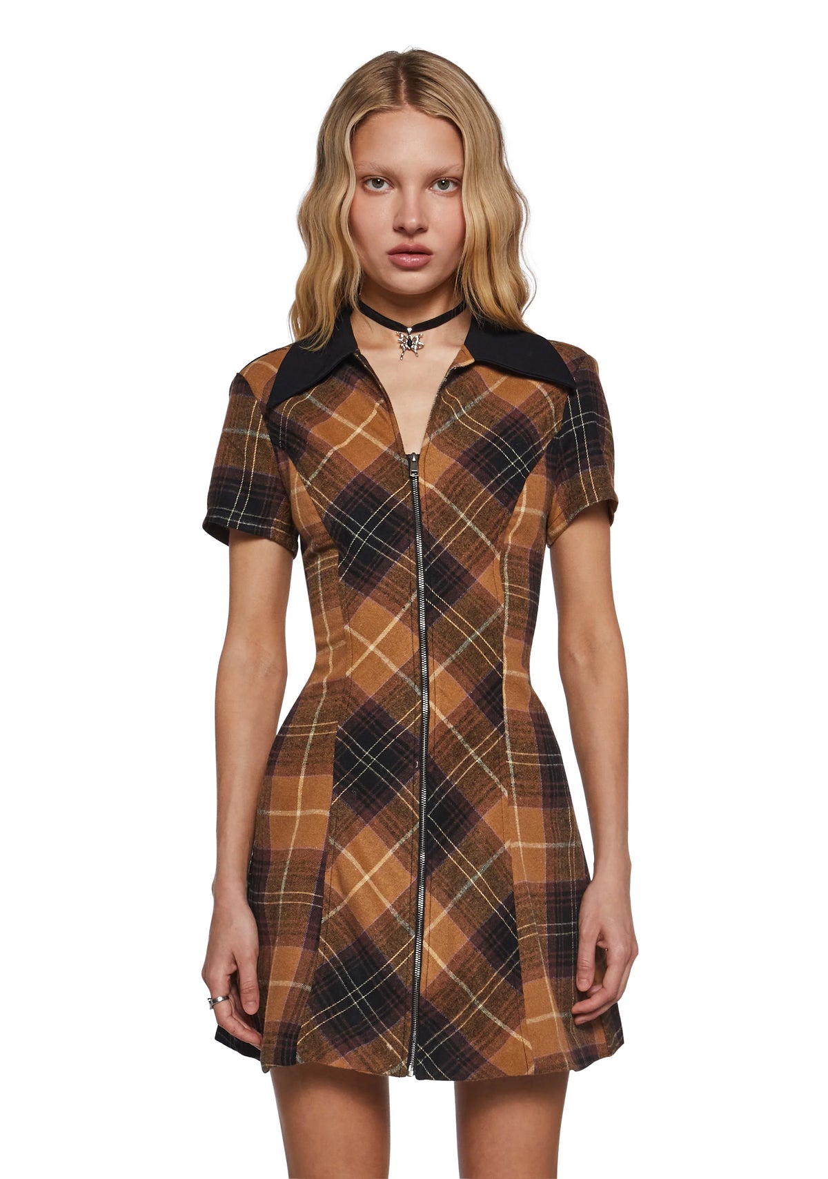 All Hail Me Plaid Mini Dress - Brown
