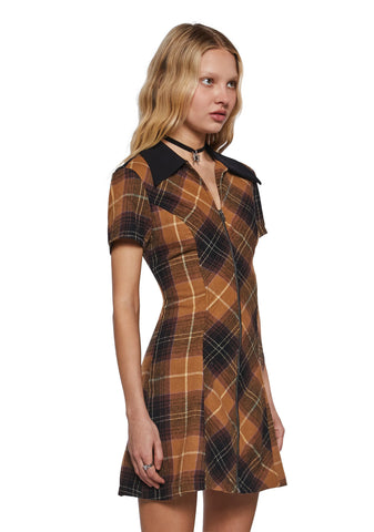 All Hail Me Plaid Mini Dress - Brown