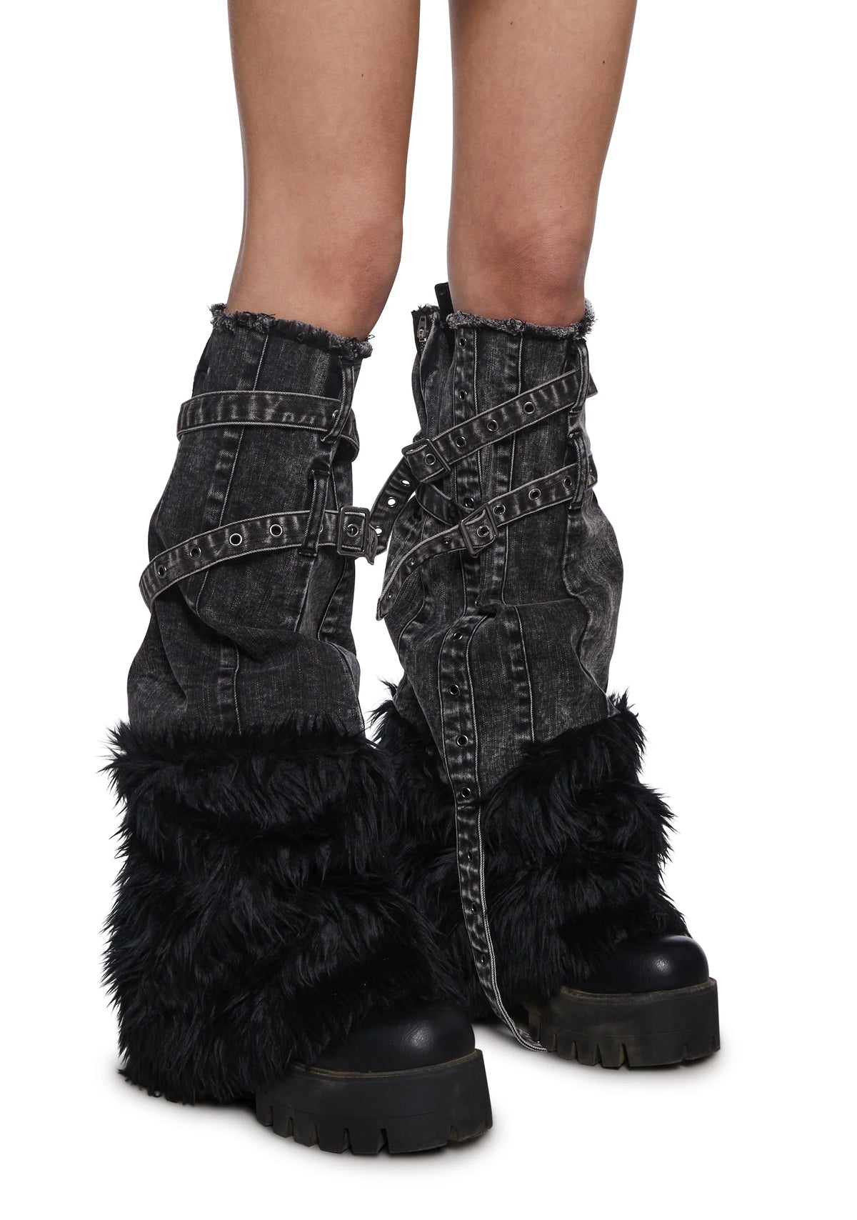 Chord Denim And Faux Fur Boot Covers