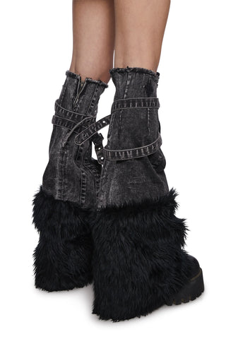 Chord Denim And Faux Fur Boot Covers