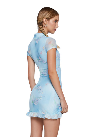 Up Too Late Mini Dress - Blue