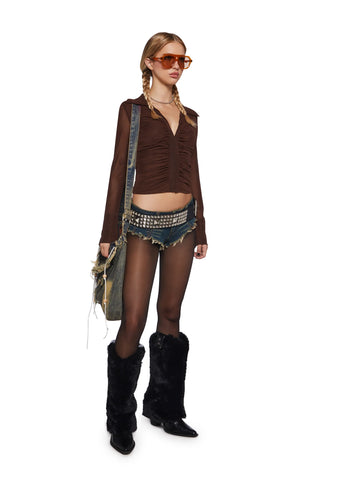 Runaway Riot Long Sleeve Top - Brown