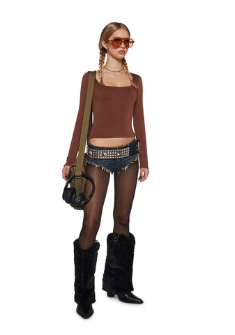 Singled Out Long Sleeve Tee - Brown