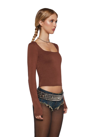 Singled Out Long Sleeve Tee - Brown