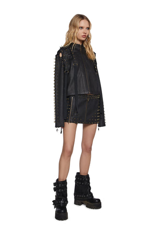 Warp Spiked Jacket With Lace Up Sleeves  - Black