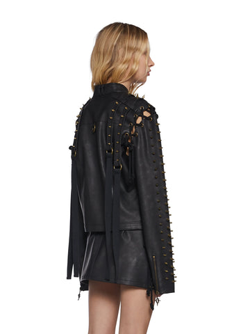 Warp Spiked Jacket With Lace Up Sleeves  - Black