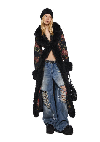 Wild Rose Faux Fur Duster Coat
