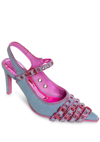 Fame Lane Pointed Toe Heels - Denim