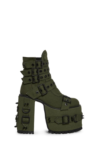 Hardcore Life Buckle Boots - Green