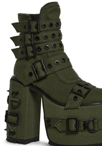Hardcore Life Buckle Boots - Green