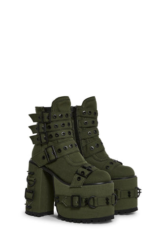 Hardcore Life Buckle Boots - Green