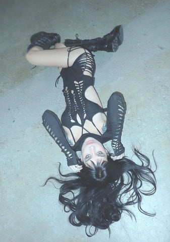 Chord Shredded Romper With Shrug - Black