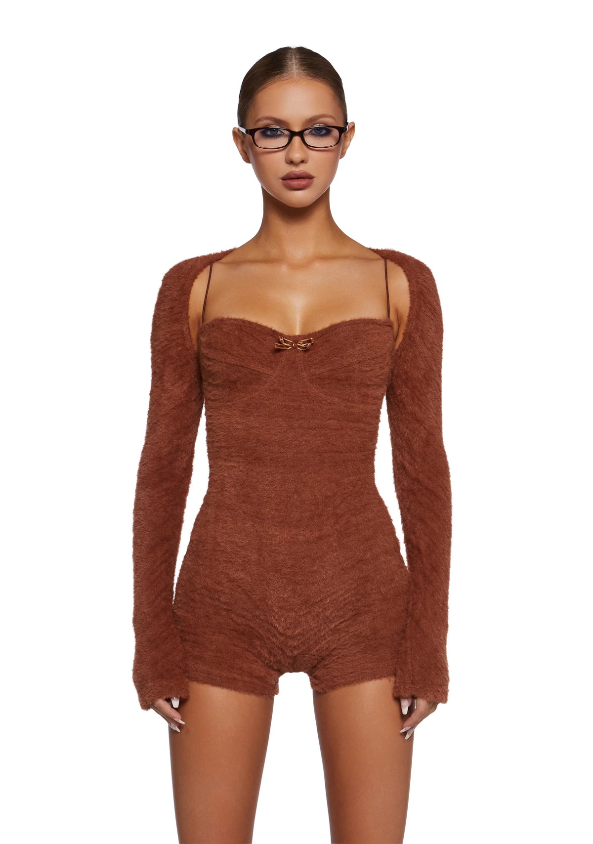 By The Fire Romper And Shrug Set - Brown