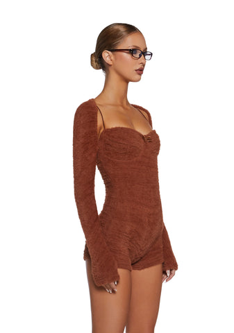 By The Fire Romper And Shrug Set - Brown