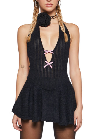 Fanciful Flirt Halter Dress - Black