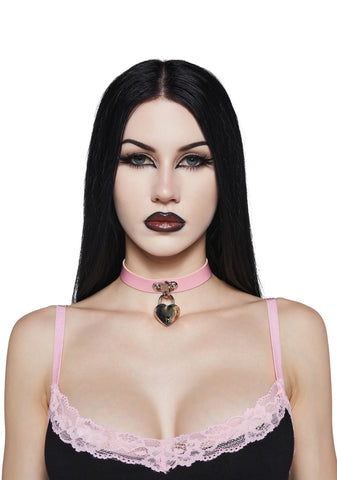 Unlock Me Heart Choker - Pink