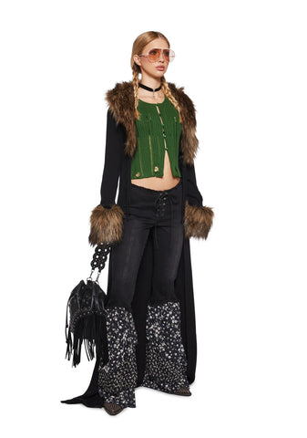 Somewhere Now Distressed Cardigan - Green