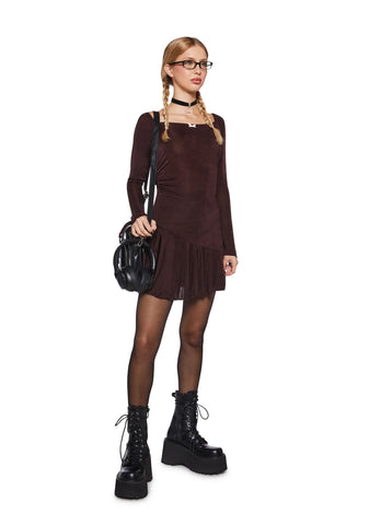 Nonchalant Energy Mini Dress - Brown