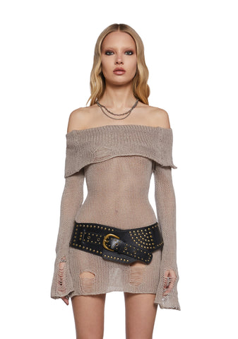 Chamber Distressed Sweater Dress - Ecru