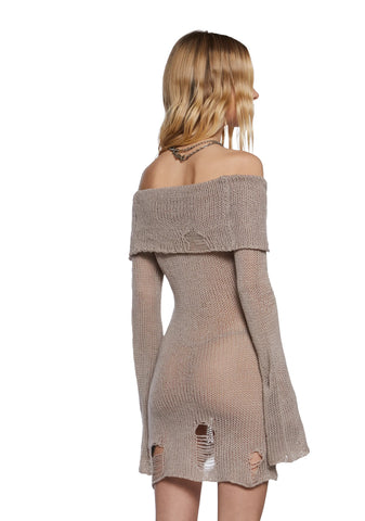 Chamber Distressed Sweater Dress - Ecru