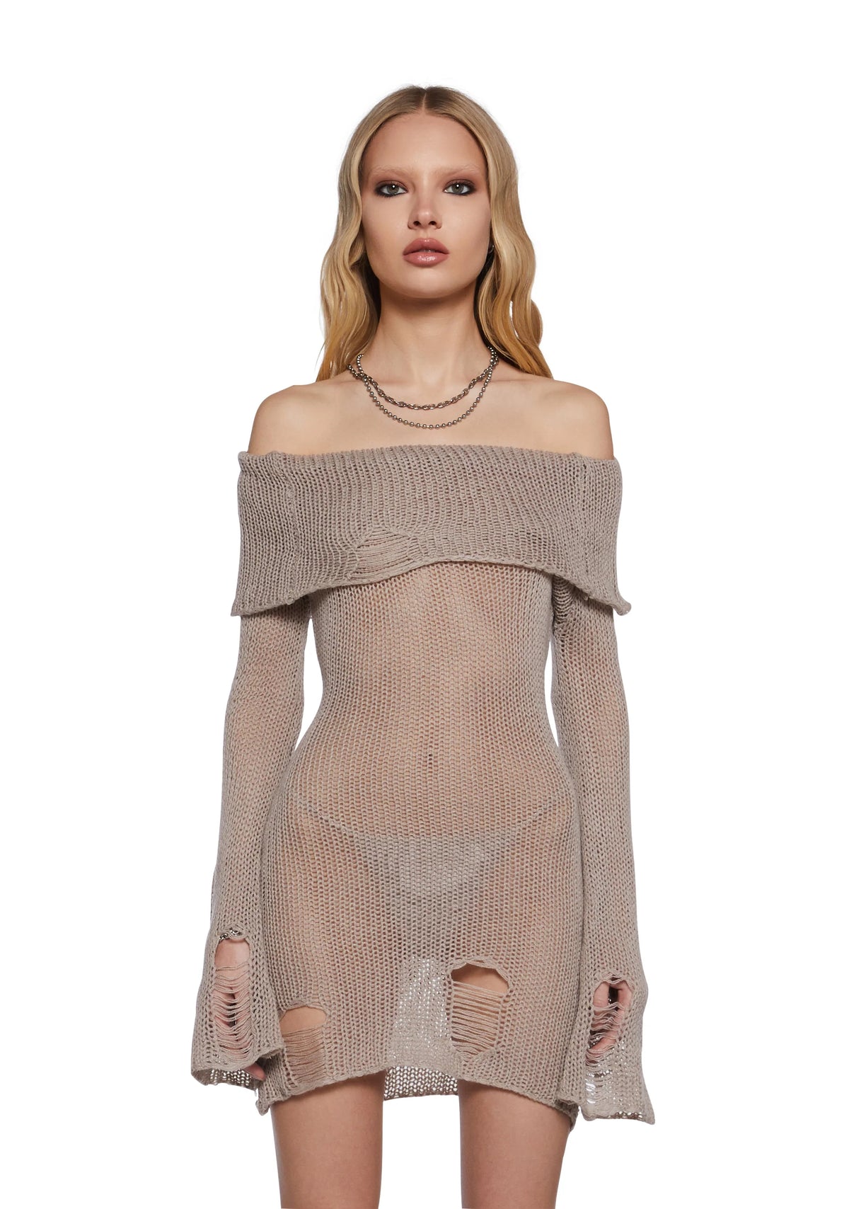 Chamber Distressed Sweater Dress - Ecru