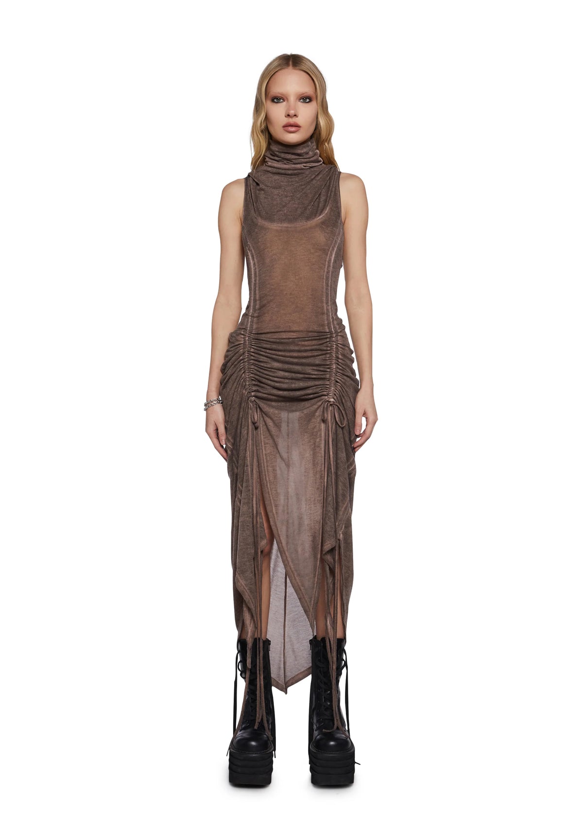 Tempo Ruched Harness Dress - Brown
