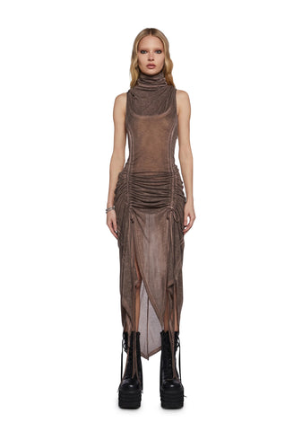 Tempo Ruched Harness Dress - Brown