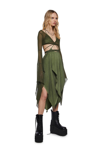 Echo Asymmetrical Mesh Wrap Dress - Green